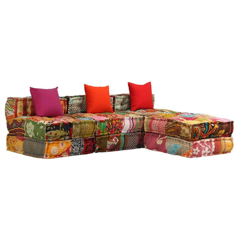 3-Seater Modular Sofa Bed Fabric Patchwork