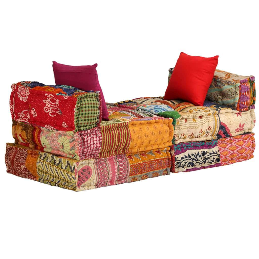 3-Seater Modular Sofa Bed Fabric Patchwork