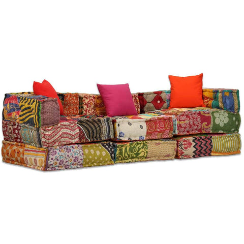 3-Seater Modular Sofa Bed Fabric Patchwork