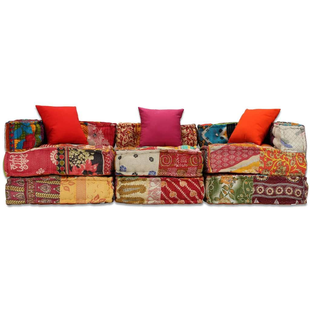 3-Seater Modular Sofa Bed Fabric Patchwork