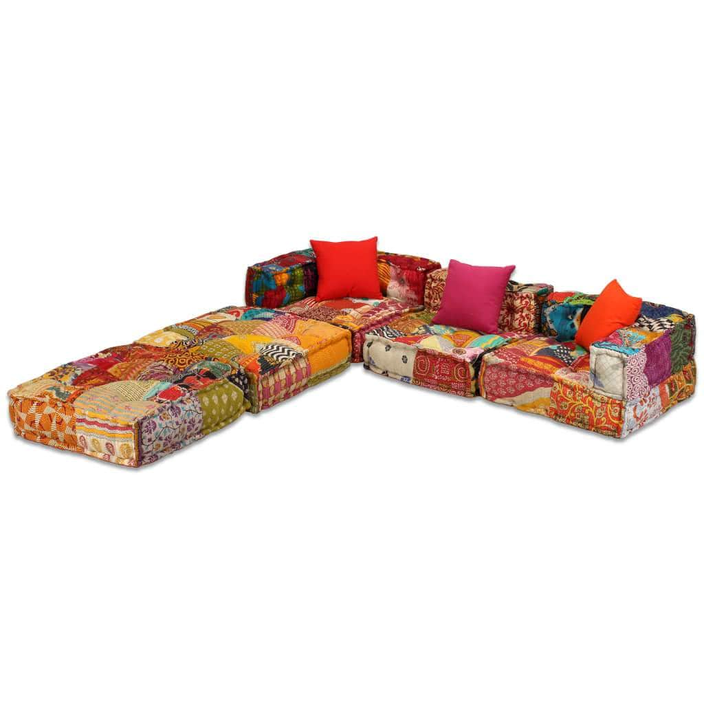 3-Seater Modular Sofa Bed Fabric Patchwork