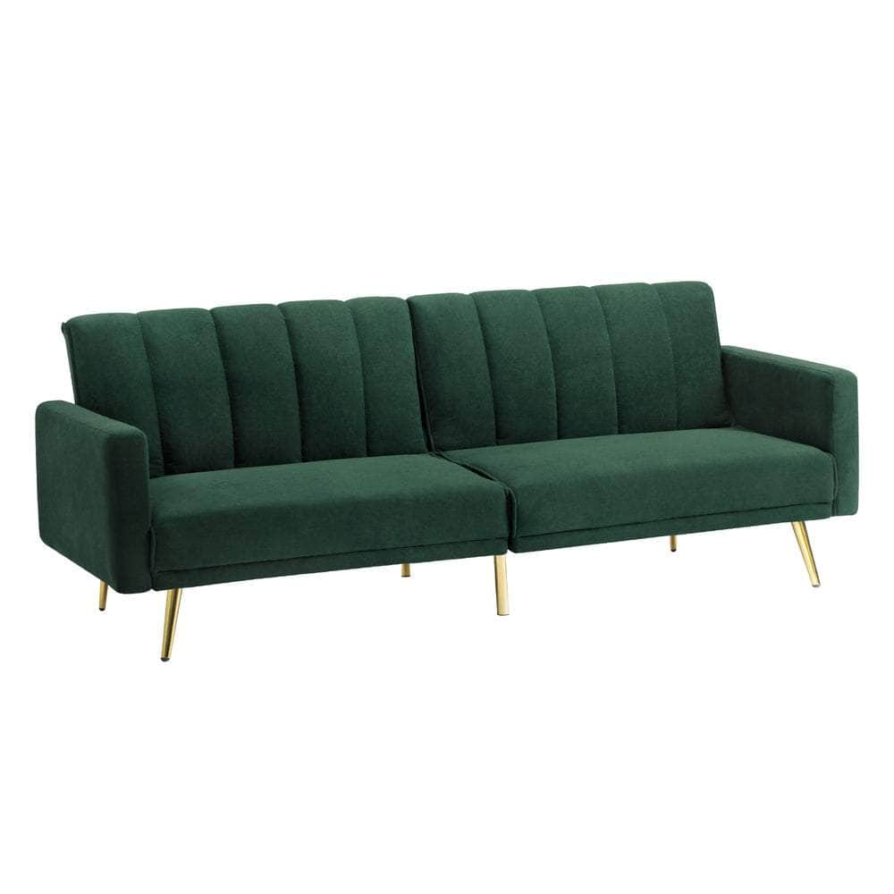 3 Seater Sofa Bed Convertible Velvet Green