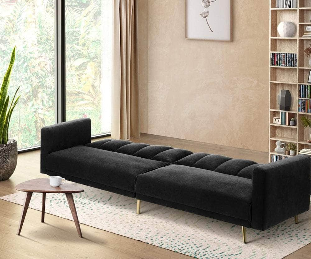 3-Seater Sofa Bed Velvet Black/Blue