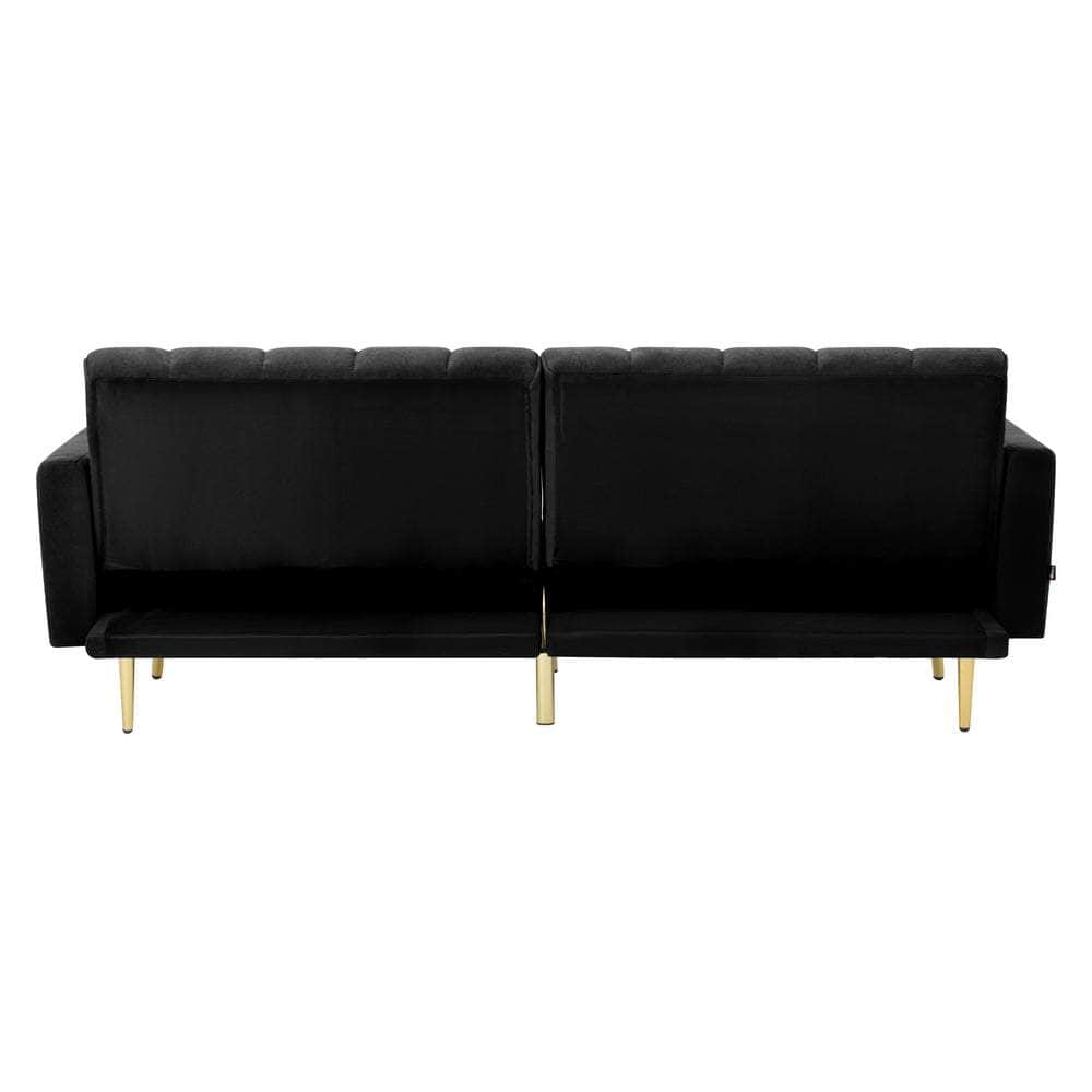 3-Seater Sofa Bed Velvet Black/Blue