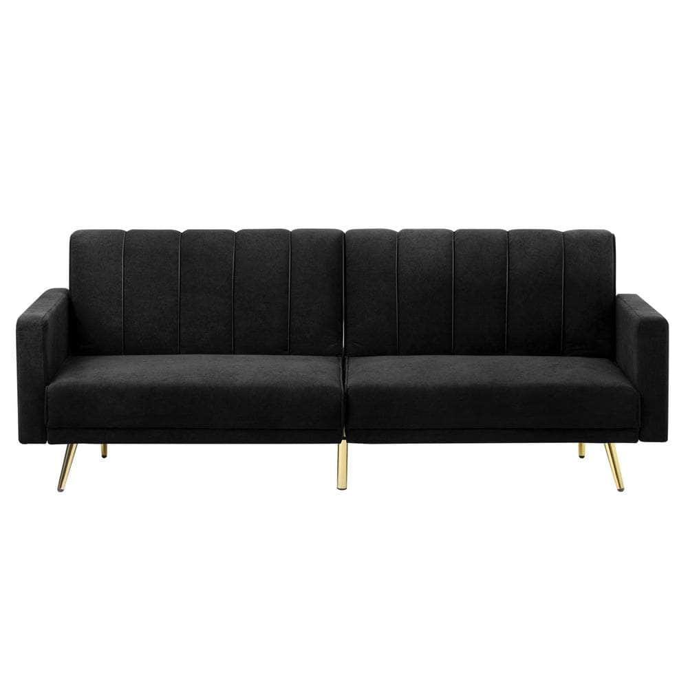 3-Seater Sofa Bed Velvet Black/Blue