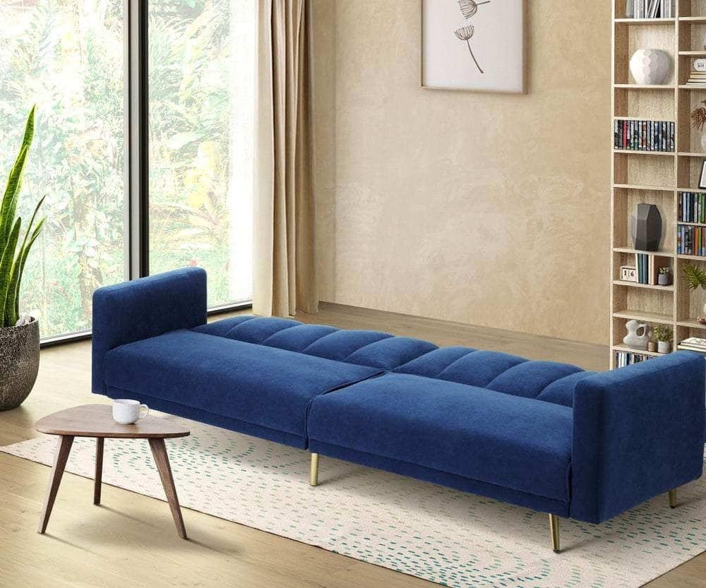 3-Seater Sofa Bed Velvet Black/Blue