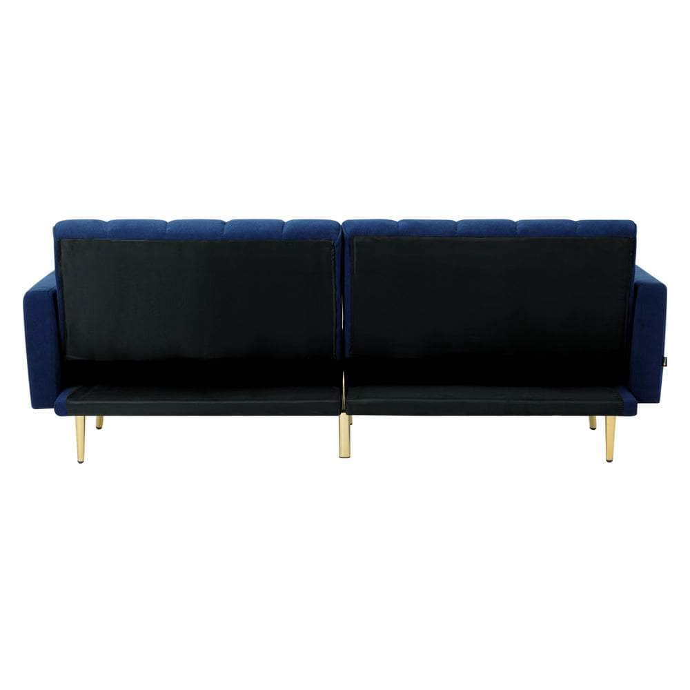 3-Seater Sofa Bed Velvet Black/Blue