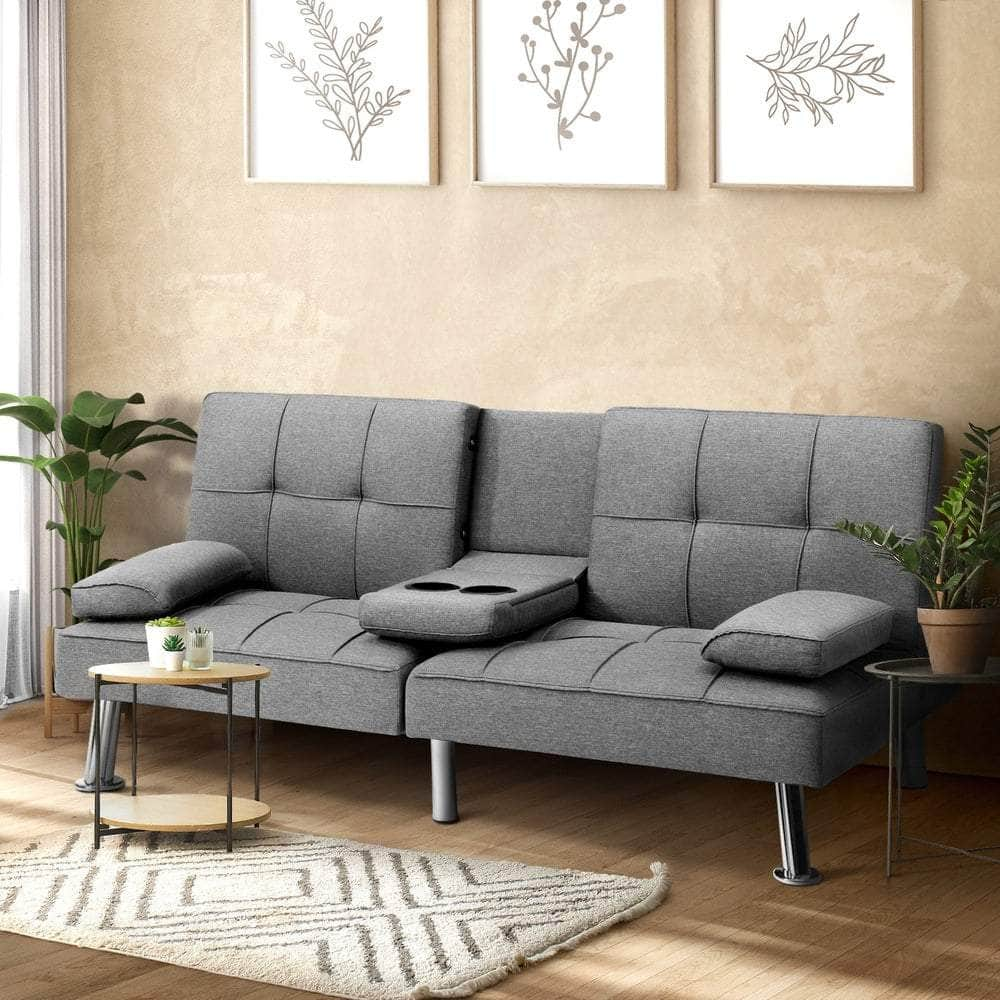 3 Seater Sofa Bed with Cup Holders Fabric/Leather