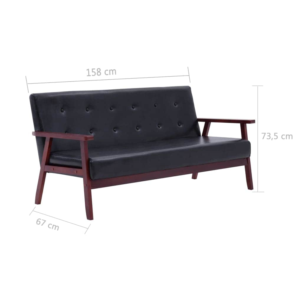 3-Seater Sofa Black Leather