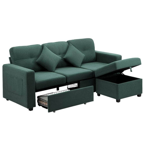 3 Seater Sofa Lounge Set Modular Couch Drawers&Ottoman Velvet Green