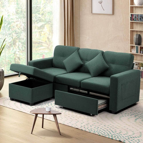 3 Seater Sofa Lounge Set Modular Couch Drawers&Ottoman Velvet Green