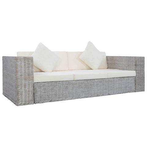 3-Seater Sofa with Cushions Grey Natural Rattan