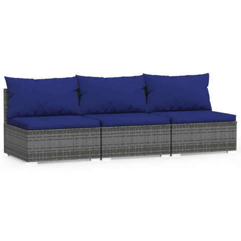 3-Seater Sofa with Cushions Grey Poly Rattan