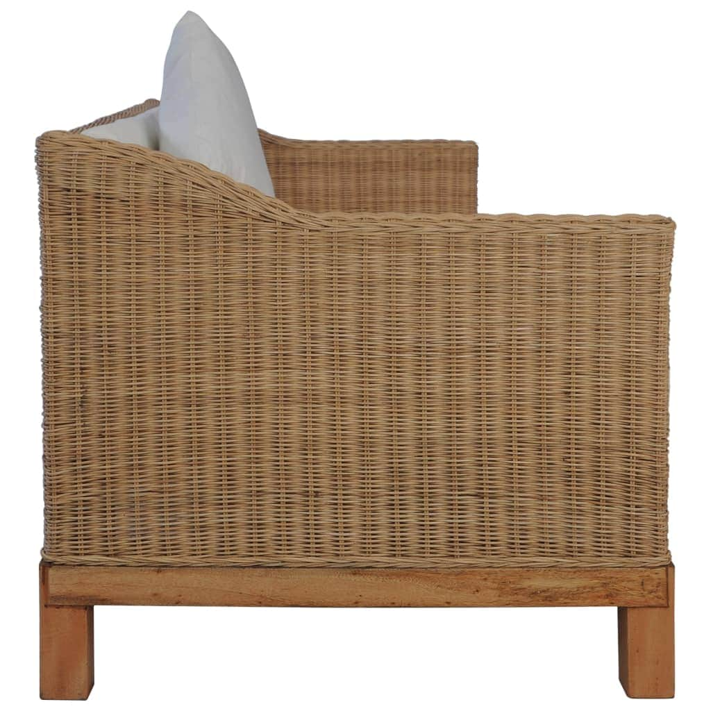 3-Seater Sofa with Cushions Natural Rattan