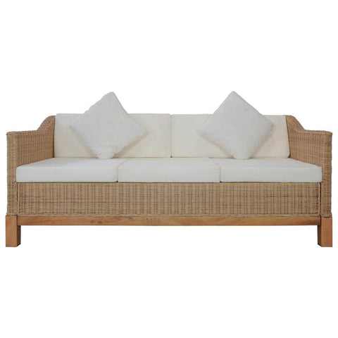 3-Seater Sofa with Cushions Natural Rattan