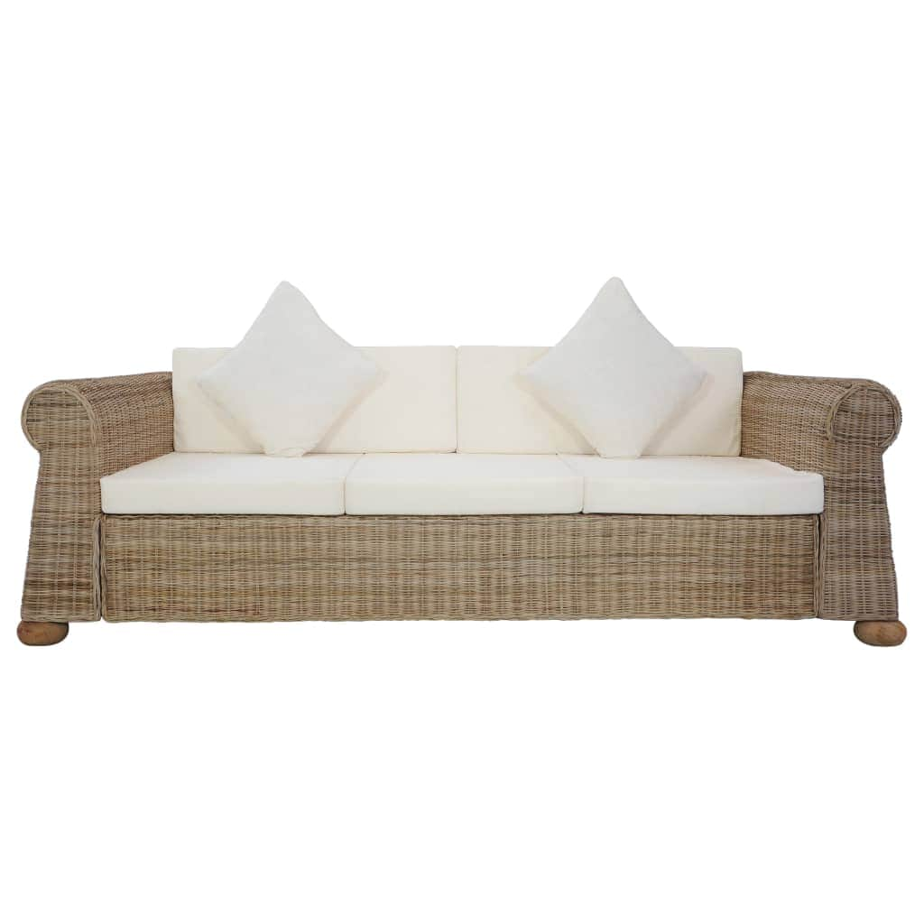 3-Seater Sofa with Cushions Natural Rattan