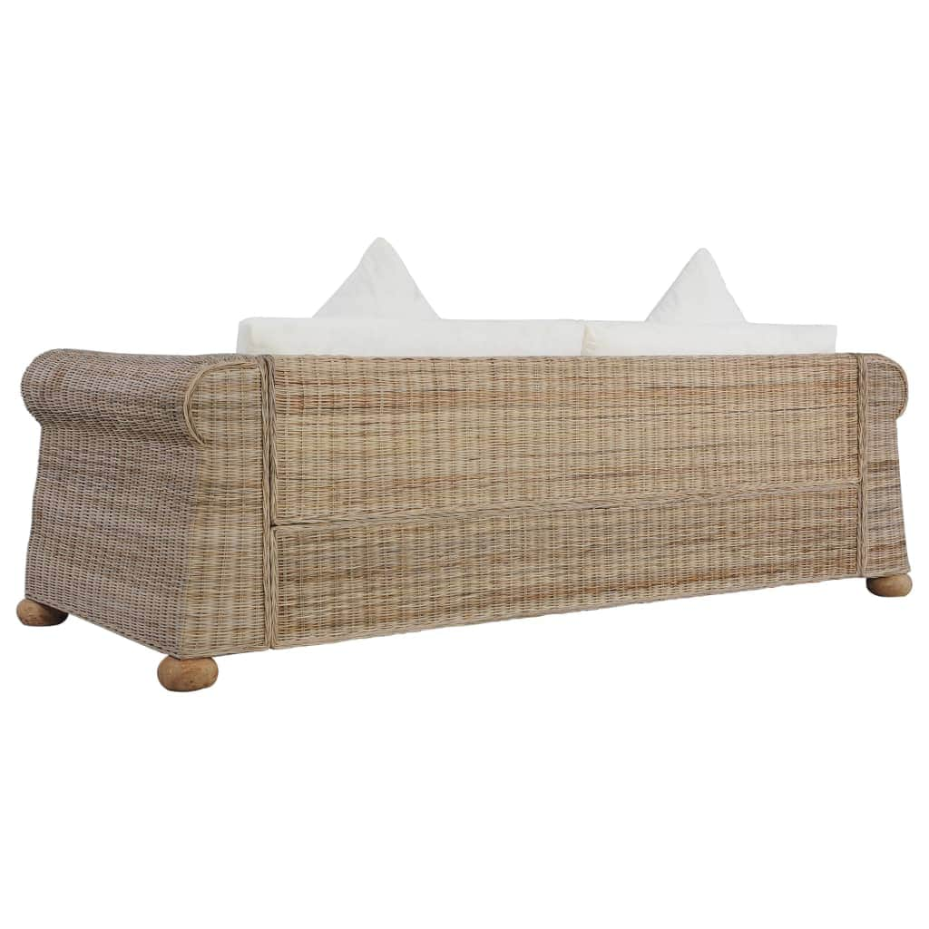 3-Seater Sofa with Cushions Natural Rattan