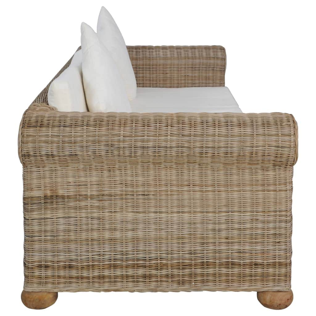 3-Seater Sofa with Cushions Natural Rattan