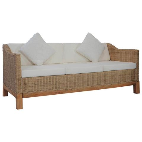 3-Seater Sofa with Cushions Natural Rattan