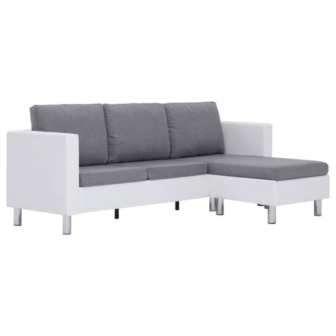 3-Seater Sofa with Cushions White Leather