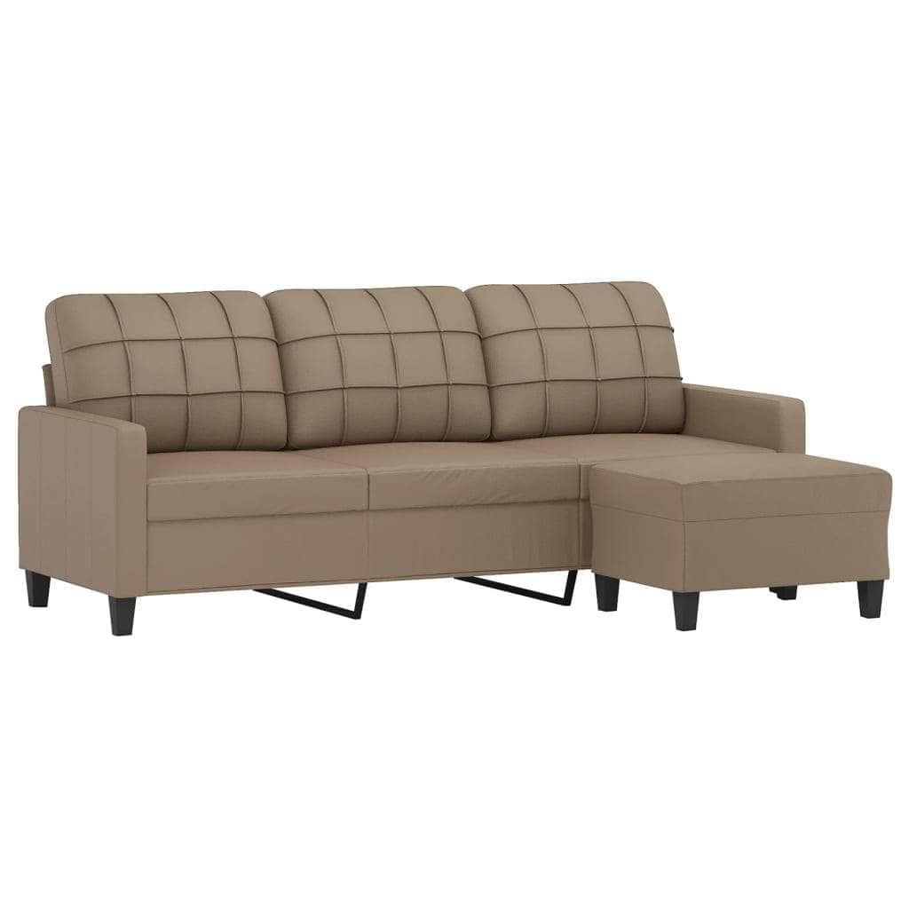 3 Seater Sofa with Footstool Black Faux Leather