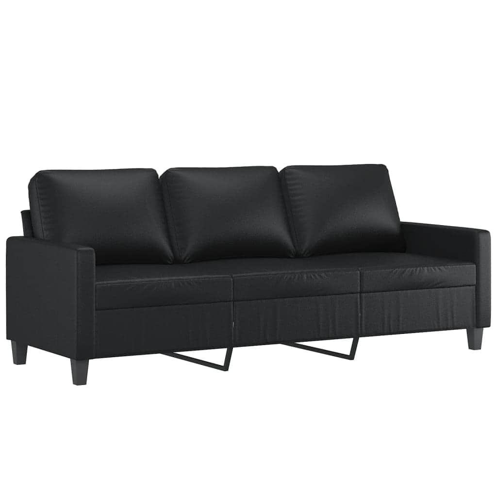 3 Seater Sofa with Footstool Black Faux Leather