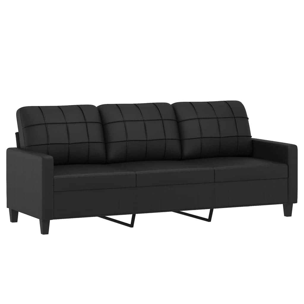 3 Seater Sofa with Footstool Black Faux Leather