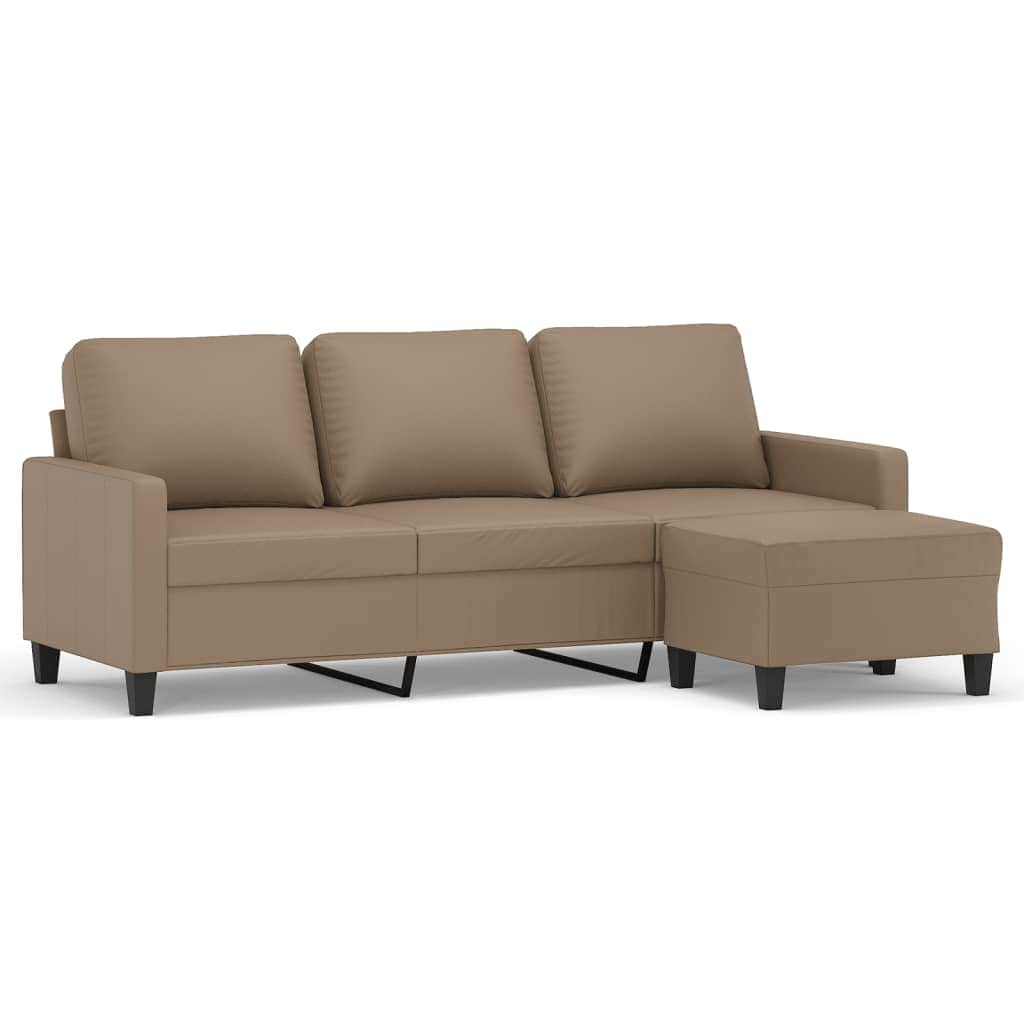 3-Seater Sofa with Footstool Cappuccino Faux Leather