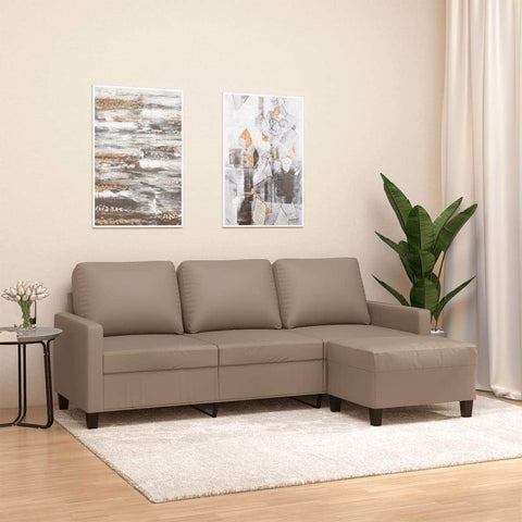 3-Seater Sofa with Footstool Cappuccino Faux Leather