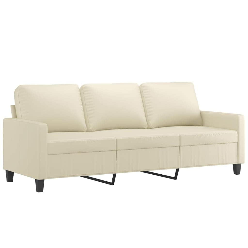 3-Seater Sofa with Footstool Cream Faux Leather