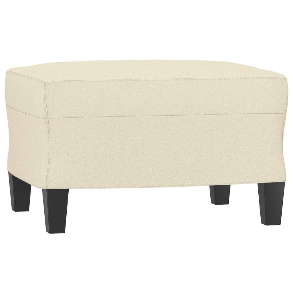 3-Seater Sofa with Footstool Cream Faux Leather