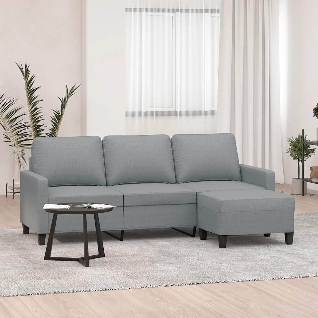 3-Seater Sofa with Footstool Light Grey