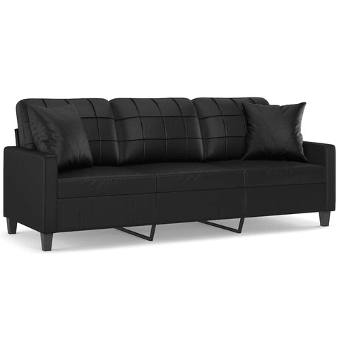 3-Seater Sofa with Throw Pillows Black Faux Leather