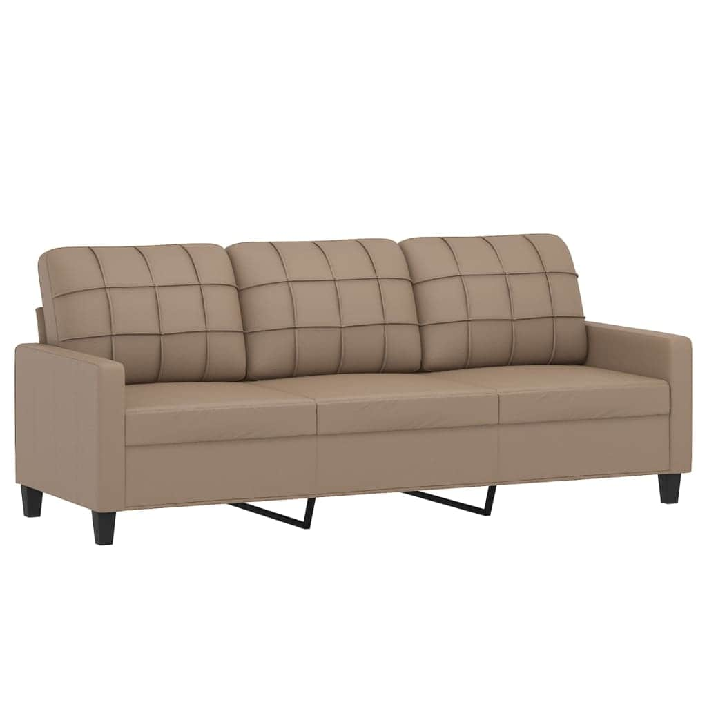 3-Seater Sofa with Throw Pillows Cappuccino Faux Leather