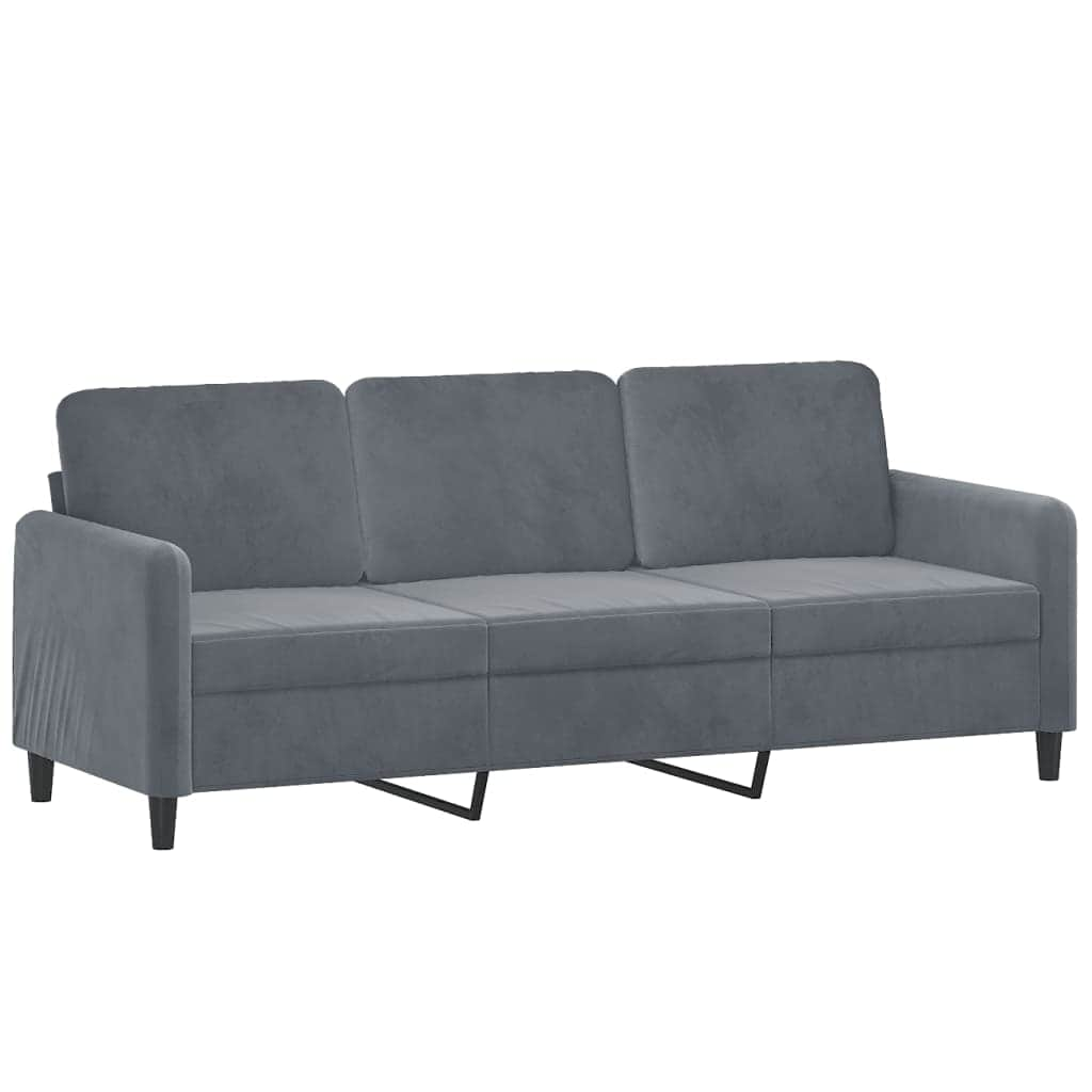 3-Seater Sofa with Throw Pillows Dark Grey Velvet