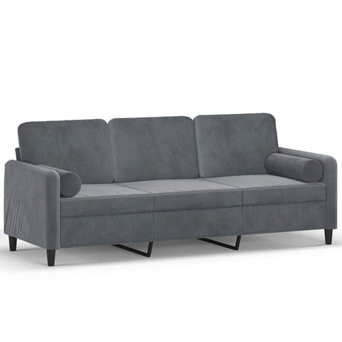 3-Seater Sofa with Throw Pillows Dark Grey Velvet