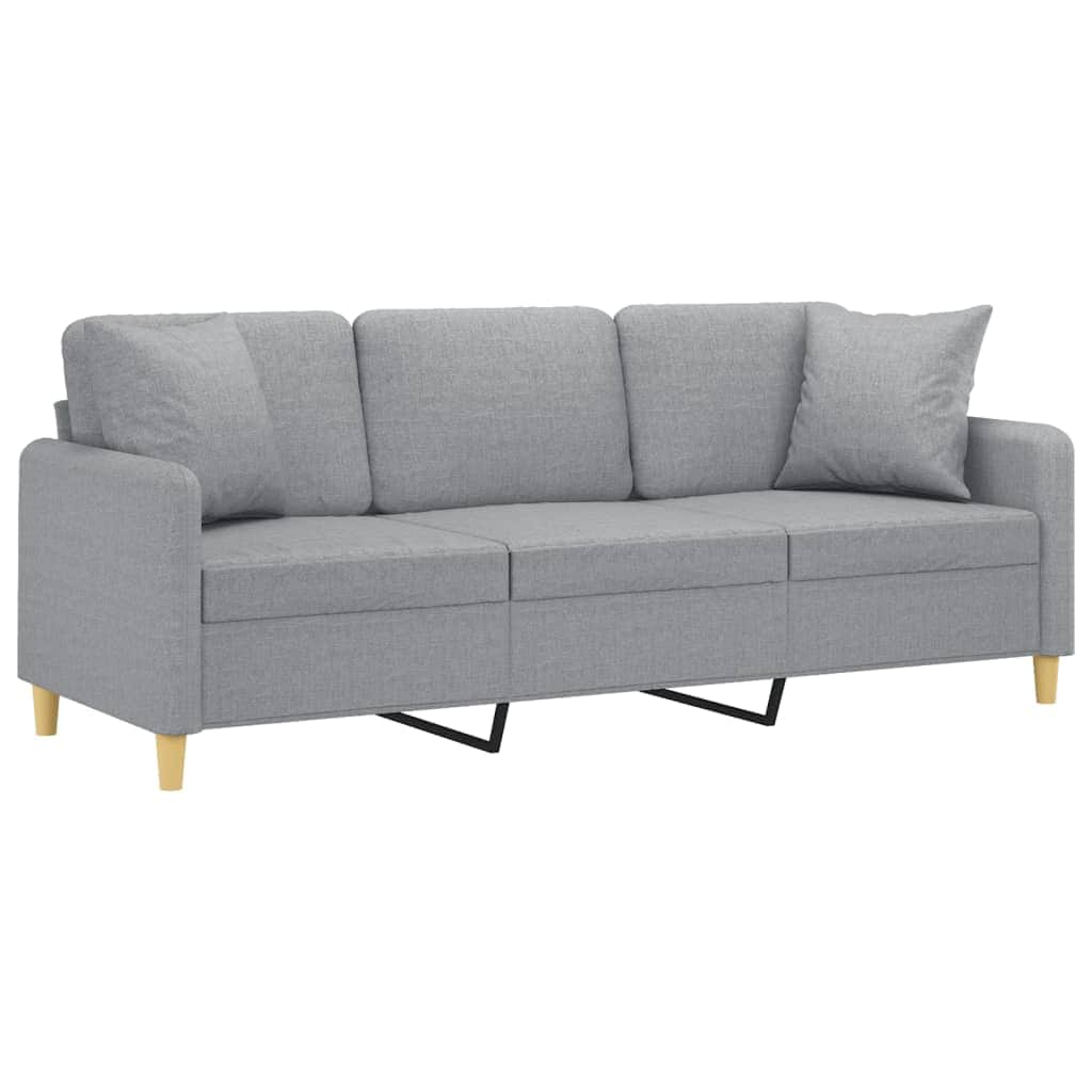 3-Seater Sofa with Throw Pillows Light Grey