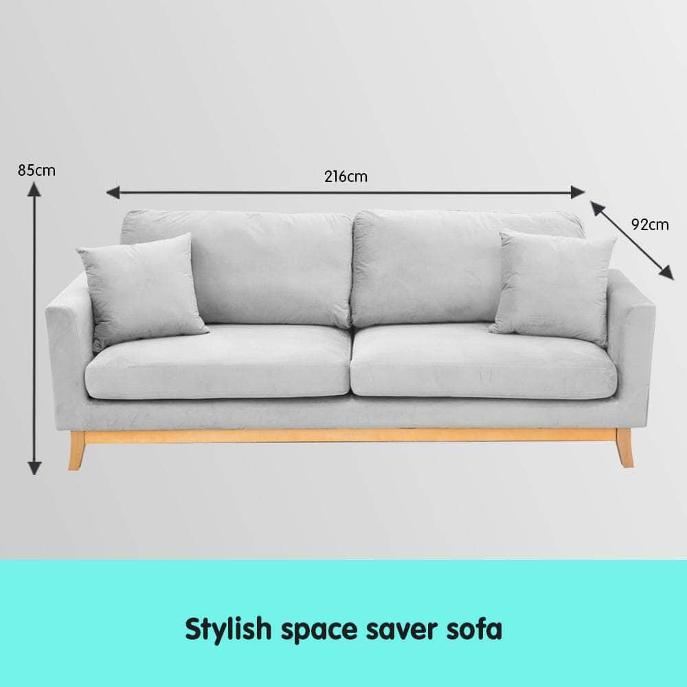 3 Seater Velvet Sofa Bed Couch Furniture Light Grey