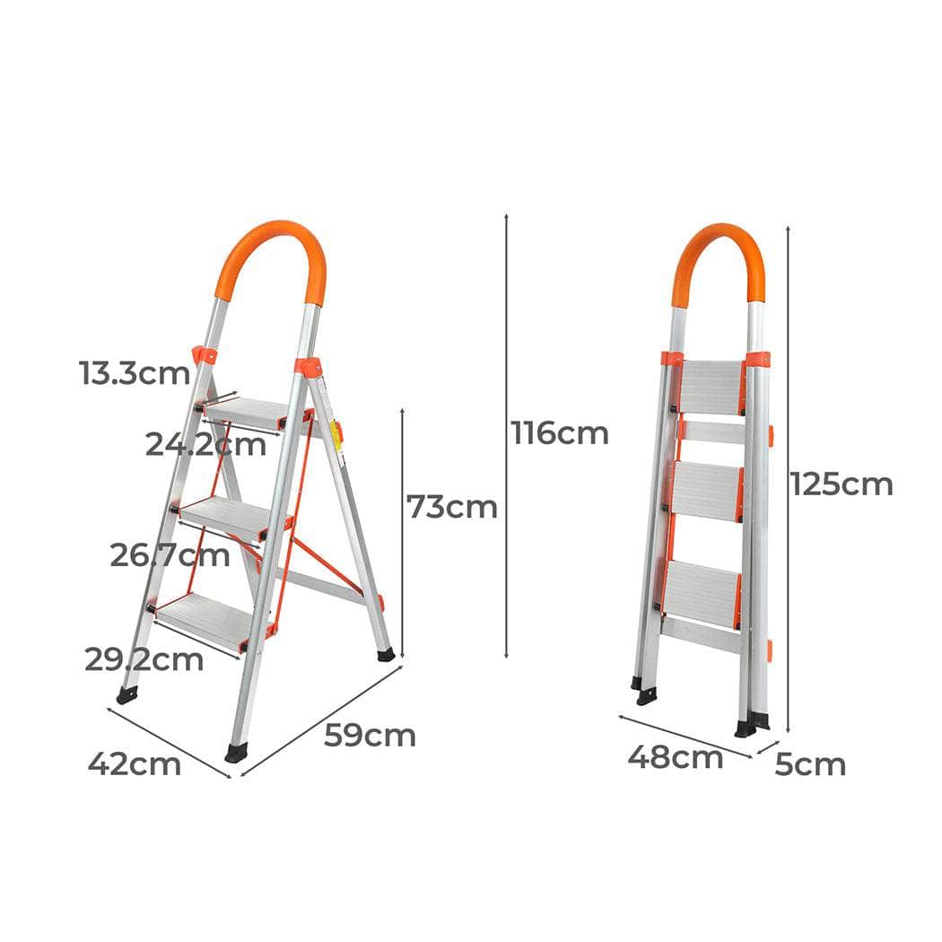 3 Step Ladder Multi-Purpose Folding Aluminium Lightweight Non Slip Platform