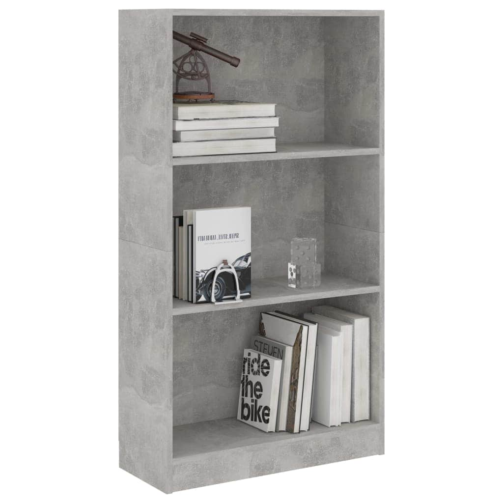 3-Tier Book Cabinet Concrete Grey, Chipboard