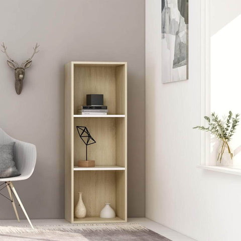 3-Tier Book Cabinet White and Oak Chipboard