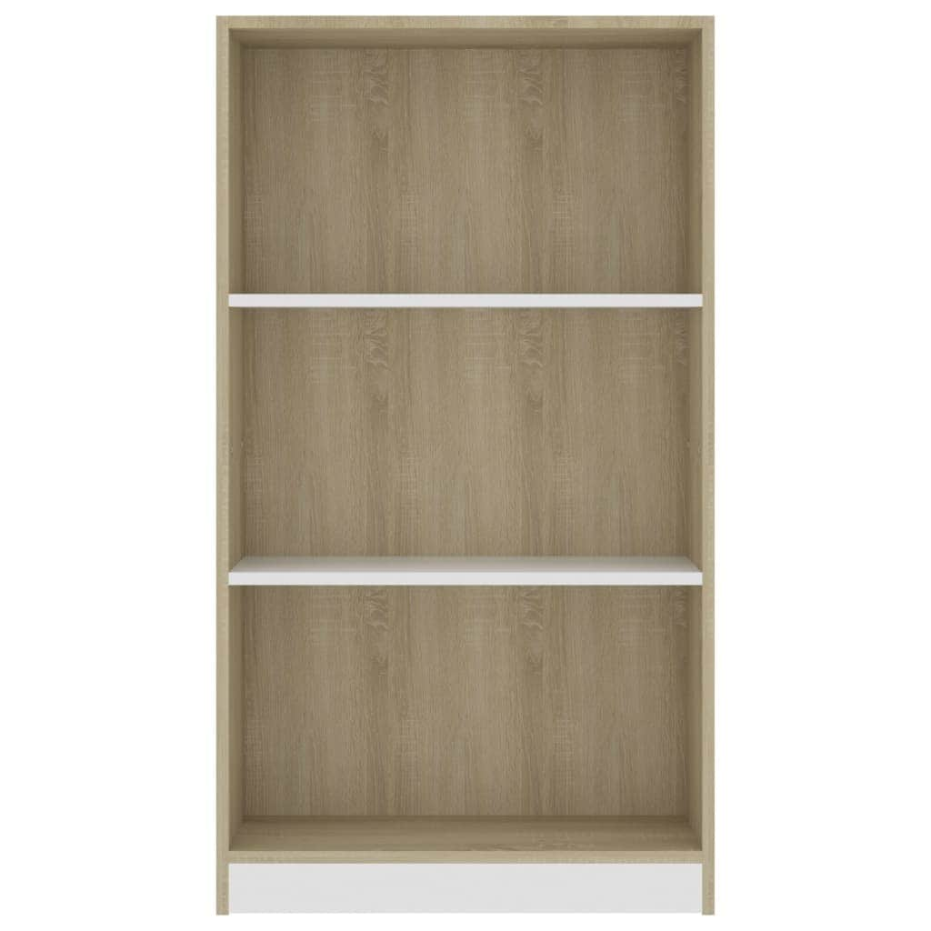 3-Tier Book Cabinet White and Sonoma Oak, Chipboard