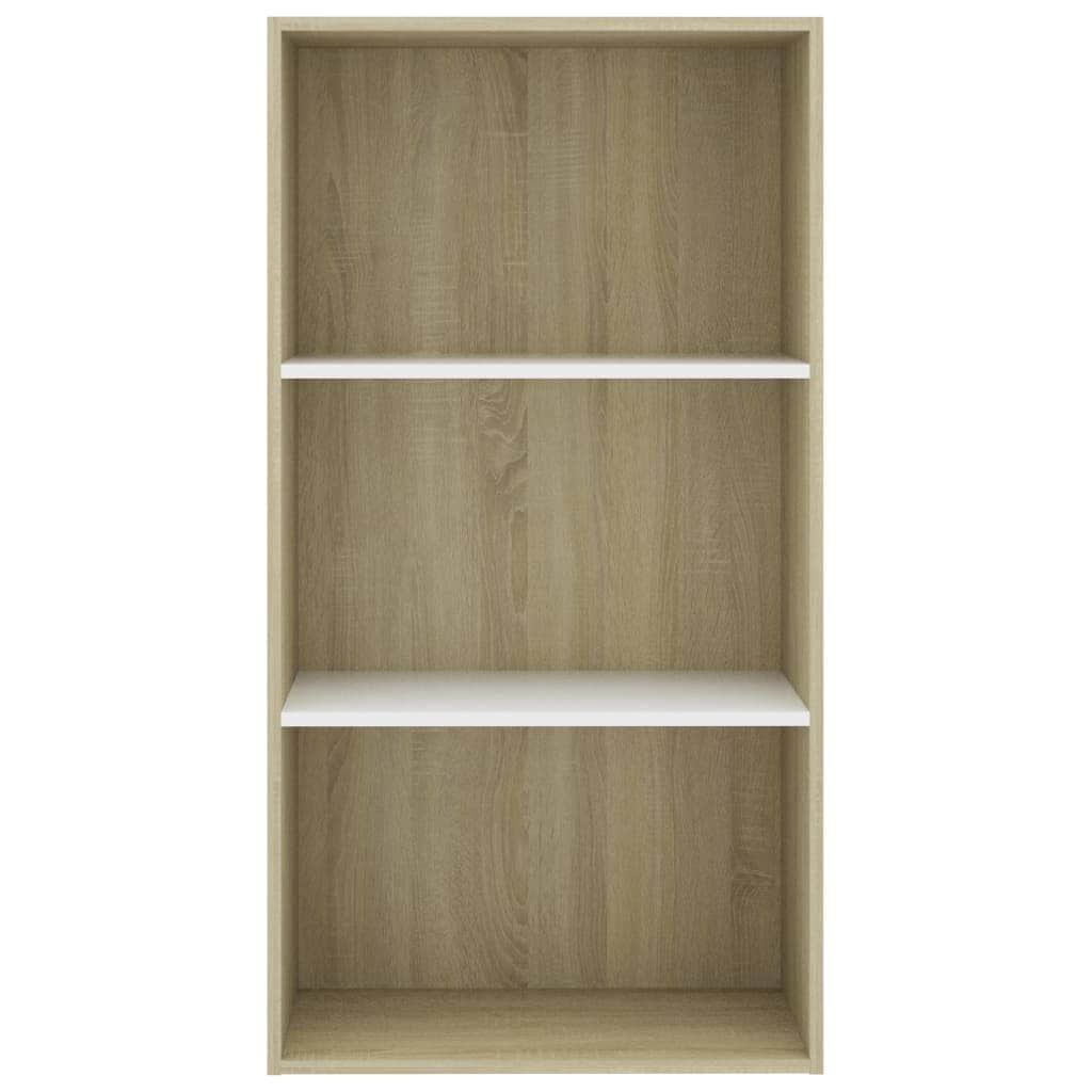 3-Tier Book Cabinet White and Sonoma Oak Chipboard