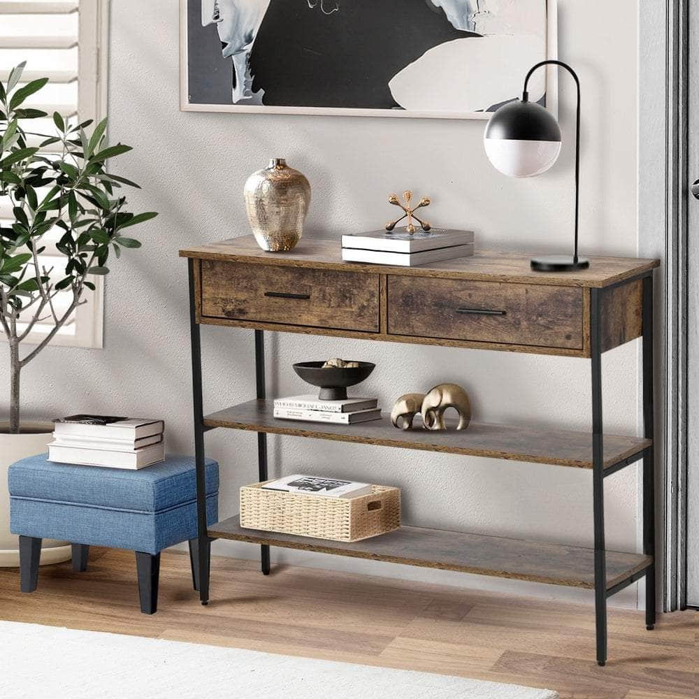 3-Tier Console Table with 2 Drawers