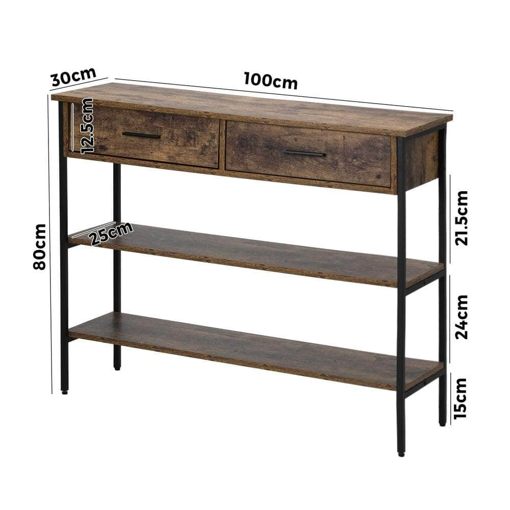 3-Tier Console Table with 2 Drawers