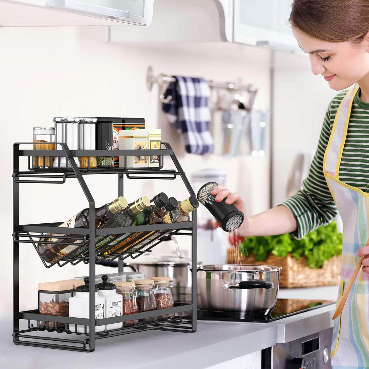 3-Tier Detachable Spice Rack Storage Organiser For Kitchen Countertop