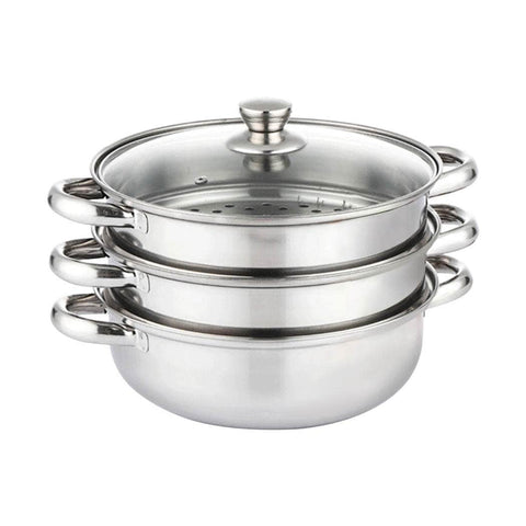 3 Tier Meat Vegetable Cooking Steel Hot Pot