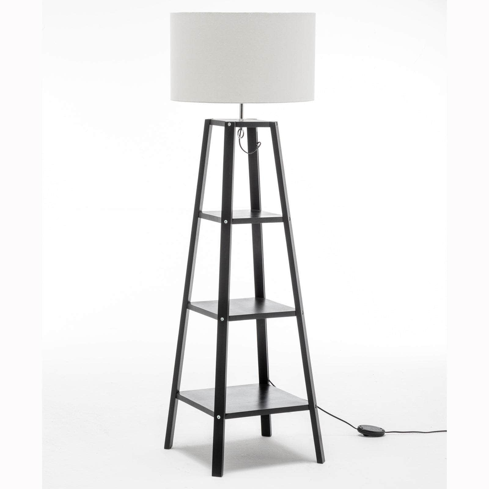 3 Tier Natural Wood Floor Lamp W/ Storage Shelves