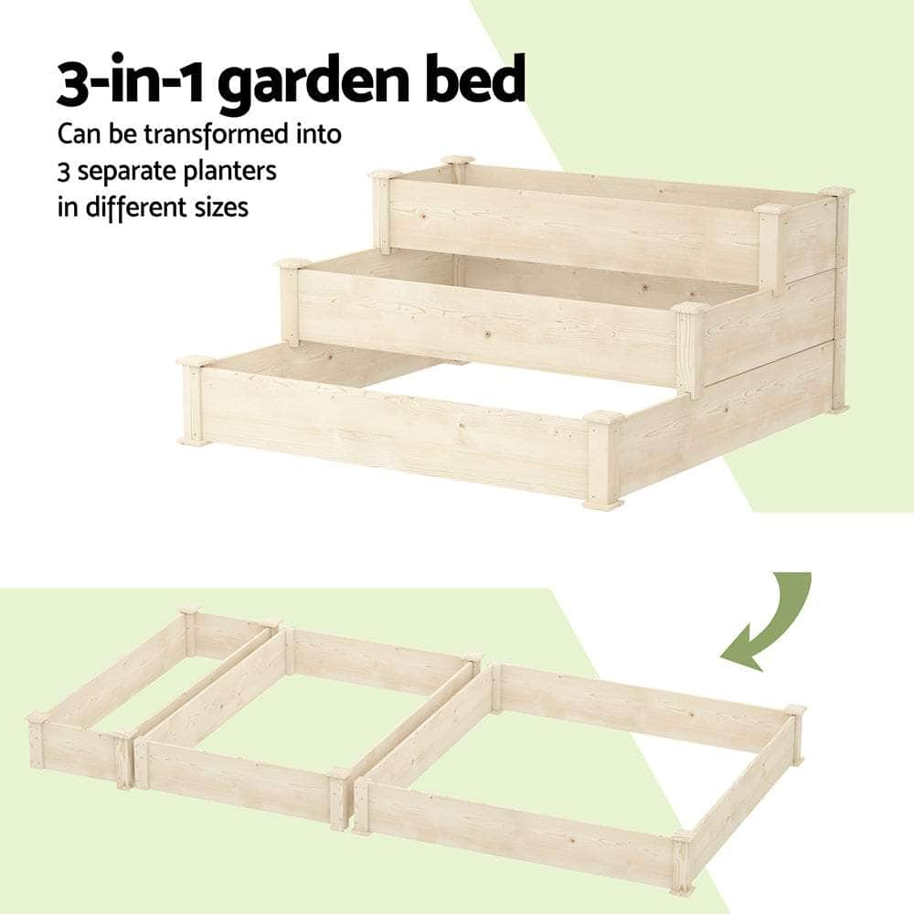 3-Tier Raised Garden Bed Planter - Wooden