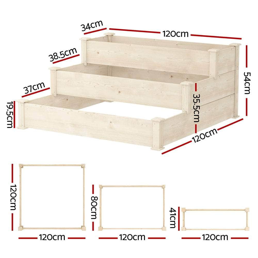 3-Tier Raised Garden Bed Planter - Wooden